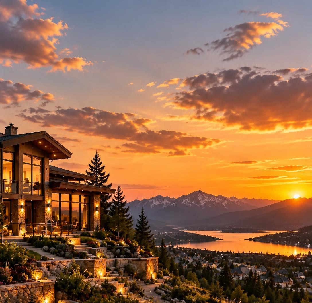 Mountains and lake at sunset